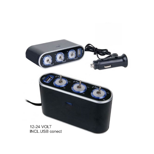 3-way USB with on/off button 12-24V