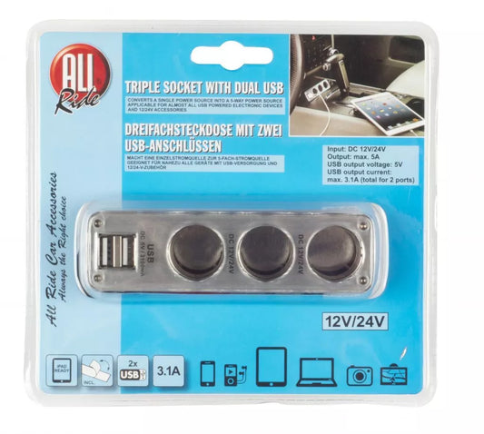 All Ride Triple Socket with 2x USB ports