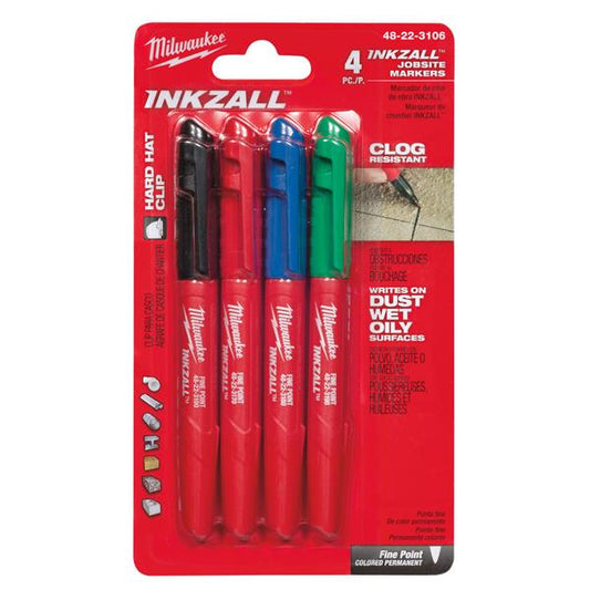 MILWAUKEE FINE TIP COLOUR MARKER SET - 4pcs