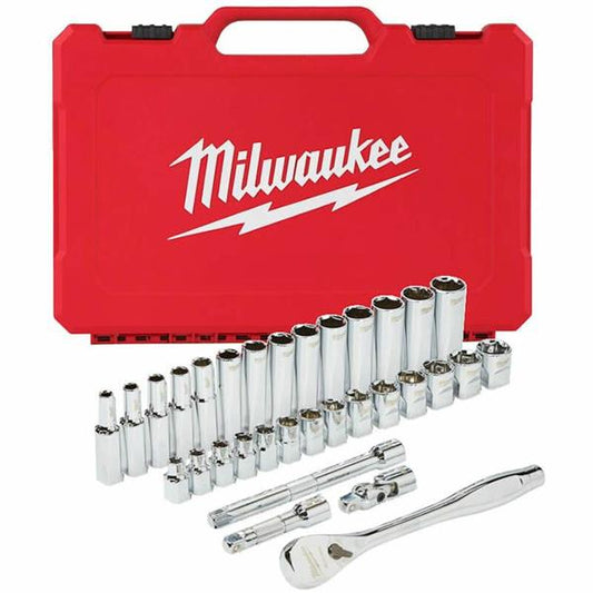 MILWAUKEE 1/4 DRIVE RATCHET & SOCKET SET METRIC - 28pcs