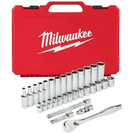 MILWAUKEE 3/8 DRIVE RATCHET & SOCKET SET METRIC - 32pcs