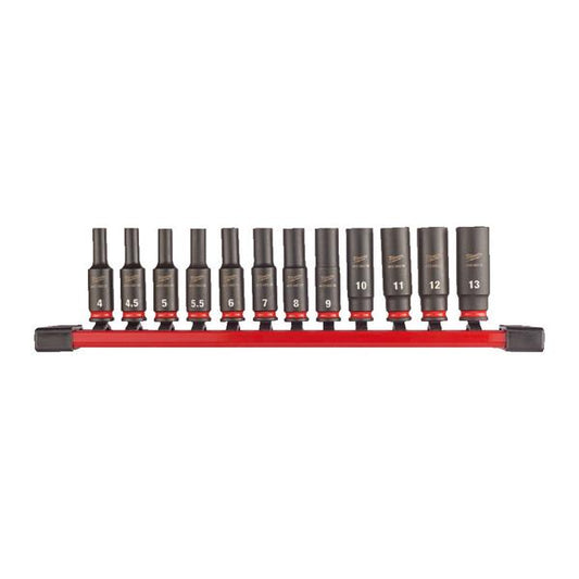 MILWAUKEE SHOCKWAVE IMPACT DUTY 1/4 INCH IMPACT SOCKET SET DEEP - 12pcs
