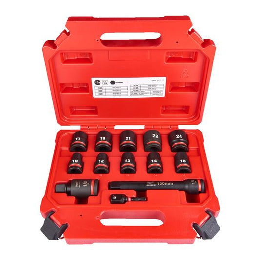 MILWAUKEE SHOCKWAVE IMPACT DUTY 1/2 INCH IMPACT SOCKET SET - 13pcs