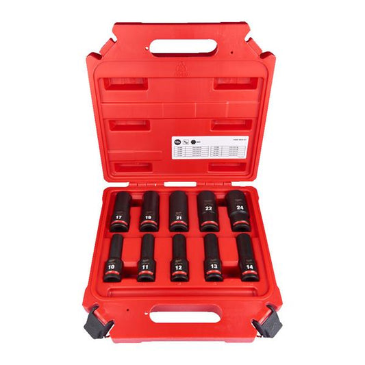 MILWAUKEE SHOCKWAVE IMPACT DUTY 1/2 INCH IMPACT SOCKET SET DEEP - 10pcs