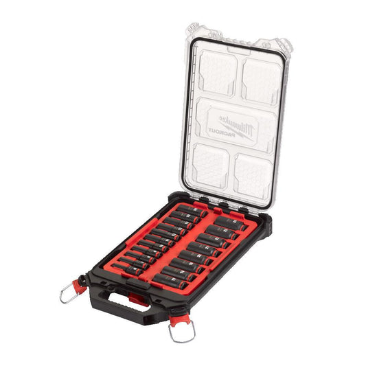 MILWAUKEE SHOCKWAVE IMPACT DUTY 3/8 INCH IMPACT SOCKET SET DEEP - 19pcs