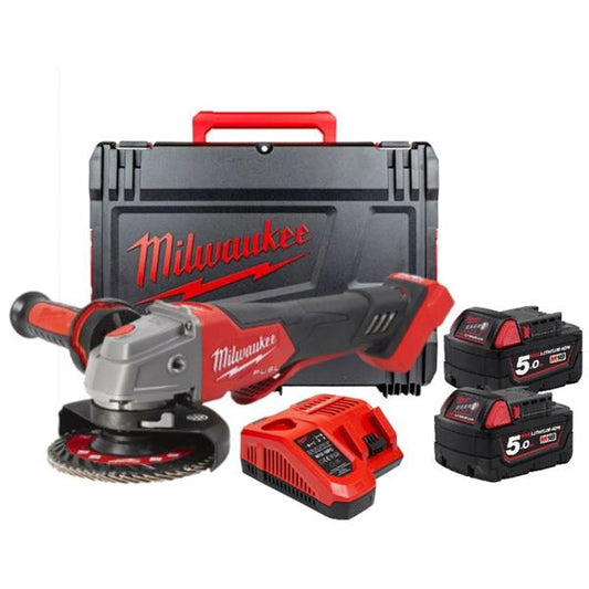 M18FSAGV115XPDB-0 M18 FUEL 115MM ANGLE GRINDER (2x 5.AH BATTERIES + CHARGER)