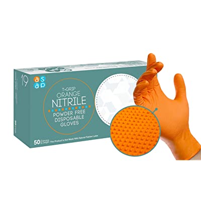 ASAP T-Grip Nitrile Powder Free Gloves, T Grip, Disposable, Orange (Box of 50)