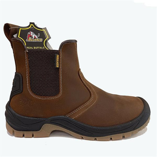 BUFFALO Slip On Safety Boot-Brown