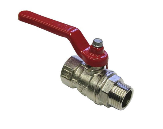BALL VALVE + RED HANDLE 1/4"M x 1/4"F NICKEL PLATED