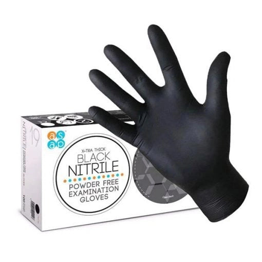 ASAP X-tra Thick Black Nitrile Powder Free Gloves, Case(10 box x 100pk)